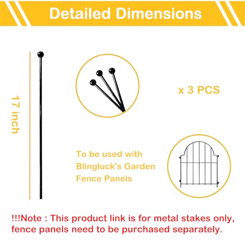 Blingluck Decorative Garden Fence Stakes 3 Pack Without Fence Panels, Total 17in(H) No Dig Animal Barrier, Garden Border Edging Flower Outdoor Fences for Landscape Specialized Accessories - Image 3