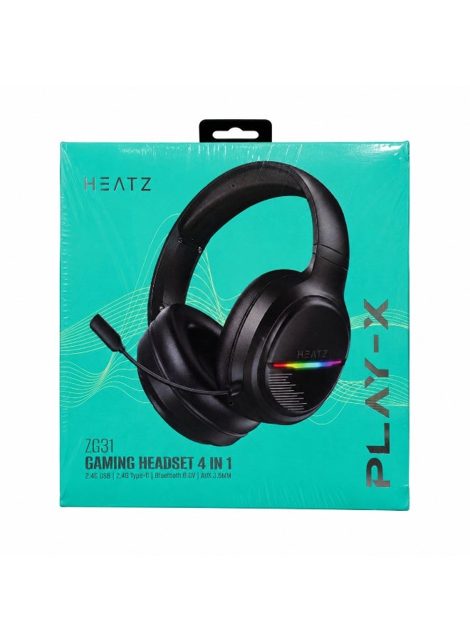 HEATZ سماعة الألعاب Heatz ZG31 4 في 1، لاسلكية وسلكية، بلوتوث 6.0/2.4G/AUX، ميكروفون قابل للطي، إضاءة RGB - أسود - Image 1