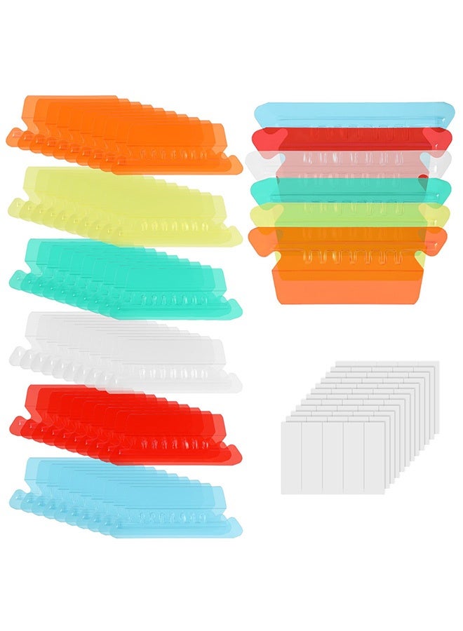 Peachjoy 60pcs Hanging File Folder Tabs, Colored Transparent Plastic File Folder Labels with Blank Paper Inserts for Office Organization & Quick Document Identification  - Image 1