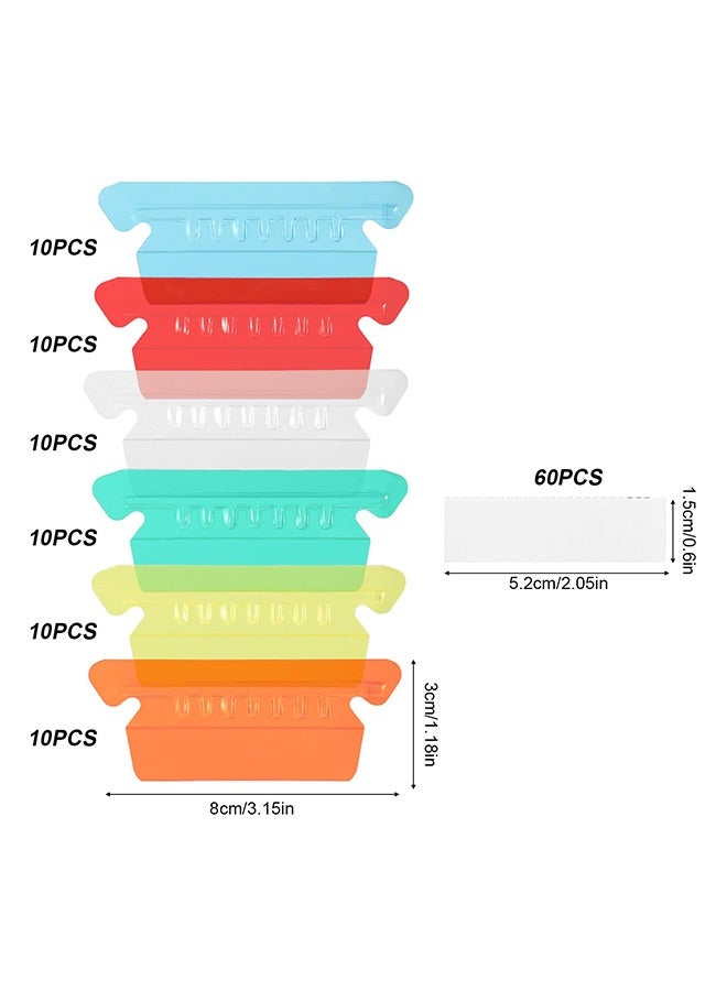 Peachjoy 60pcs Hanging File Folder Tabs, Colored Transparent Plastic File Folder Labels with Blank Paper Inserts for Office Organization & Quick Document Identification  - Image 2