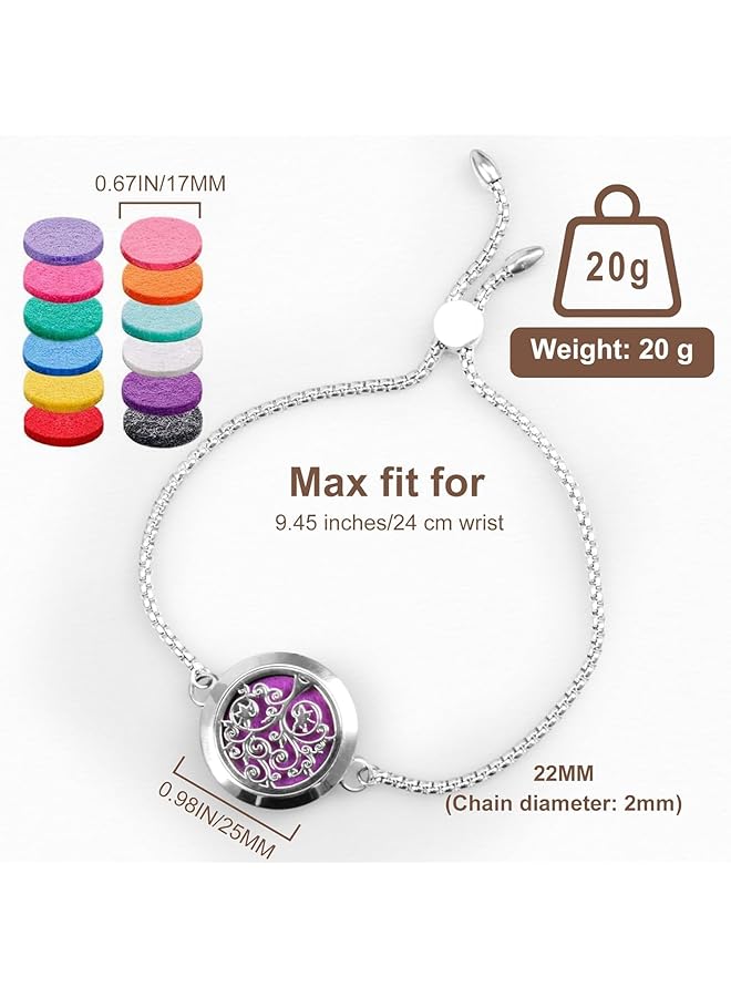 erorex Essential Oil Diffuser Bracelet Stainless Steel Aromatherapy Locket Adjustable Diffuser Bracelet With 24Pcs Refill Pads In 12 Colors Gift Set For Women Girls Mother'S Day Christma Tree Of Hope  - Image 5