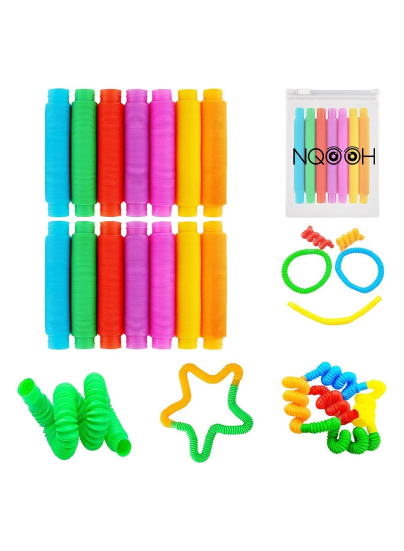 NQOOH Pop Tube Retractable Push and Pull Fidget Tubes Toy Sensory Fidget Tools 14 Pieces - Image 1