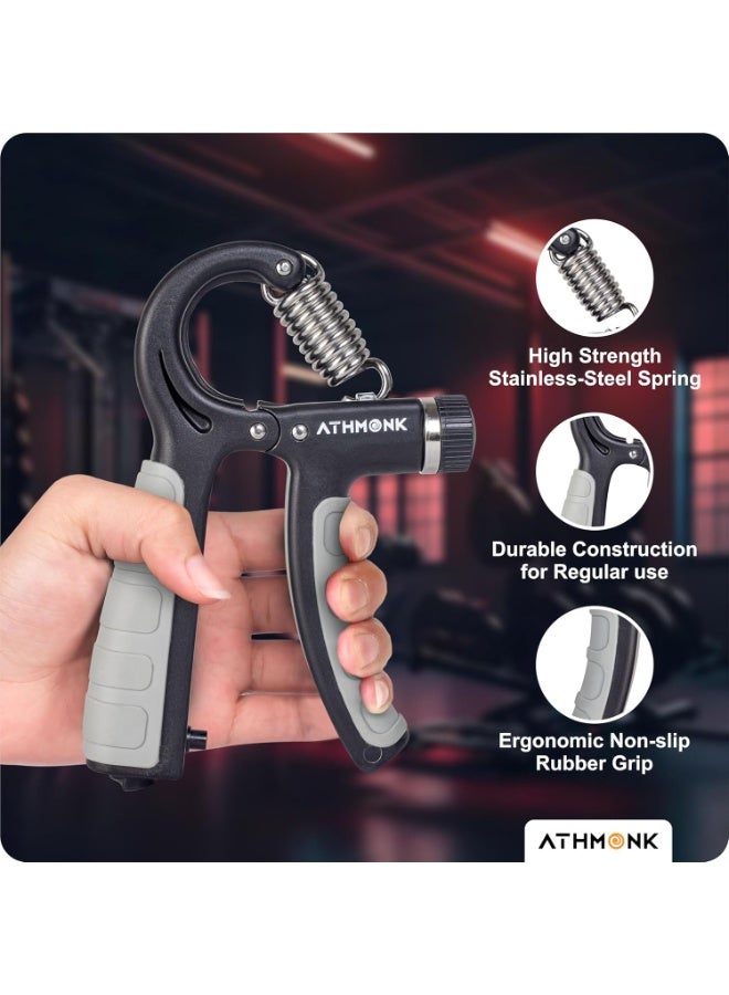 Generic Athmonk Hand Grip Strengthener Gripper With Rep Counter Fingers Exercise Workout - Physiotherapy Paralysis Recovery - Gym Forearm Wrist Arm Wrestling Trainer - Steel Spring - 60 kg Adjustable - Grey  - Image 2