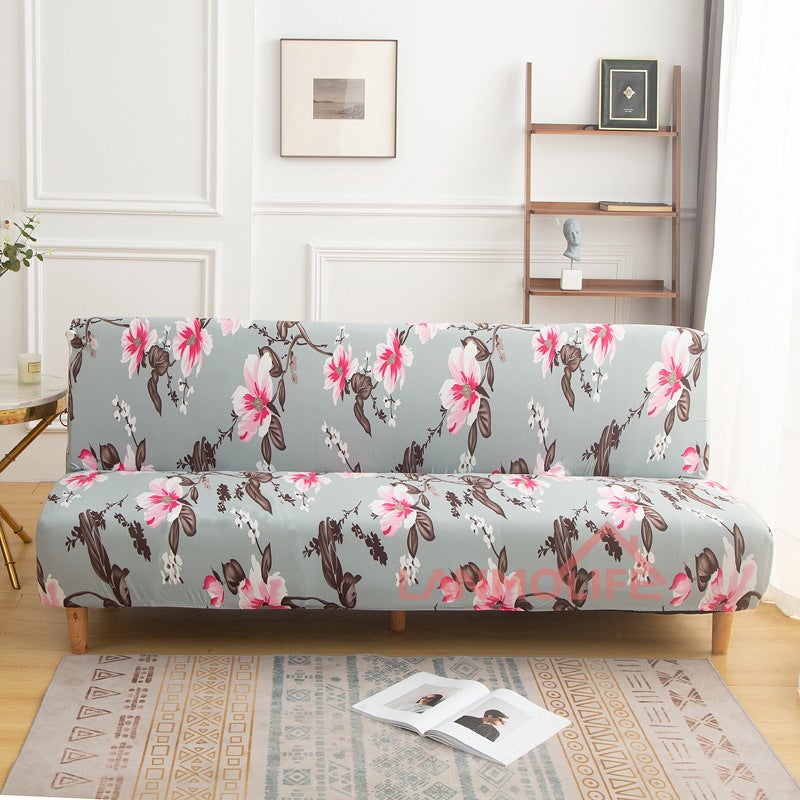 Minimalist Stretch Sofa Bed Cover No-Arm Thick Dustproof Lotus pond Moonlight 
