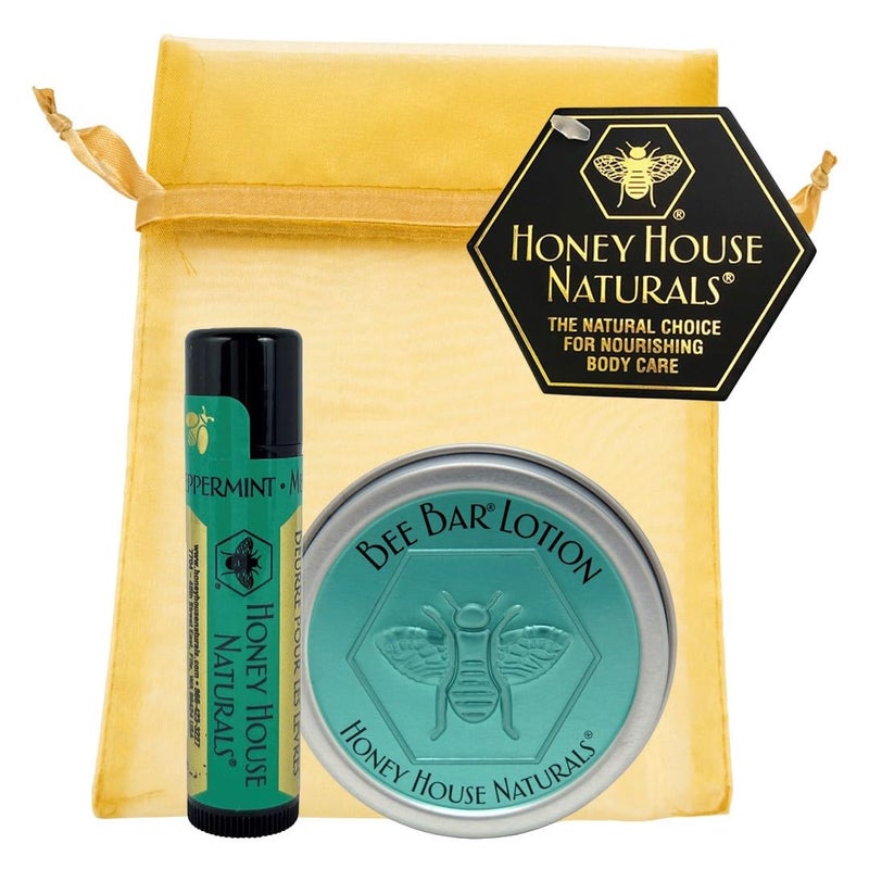 Honey House Naturals Honey House Naturals 2 piece Gift Set  Peppermint  Small Bee Bar 6 Ounce and Lip Butter  Made in USA Peppermint