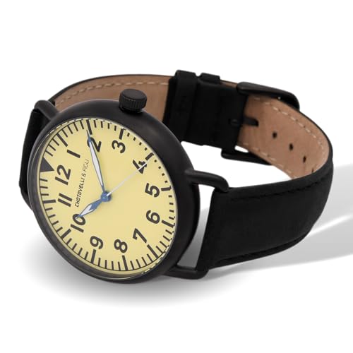 chotovelli Men’s Flieger Pilot Watch - Beige B-uhr Dial, Domed Crystal, Black Leather Strap (Tipo.3) - Image 3