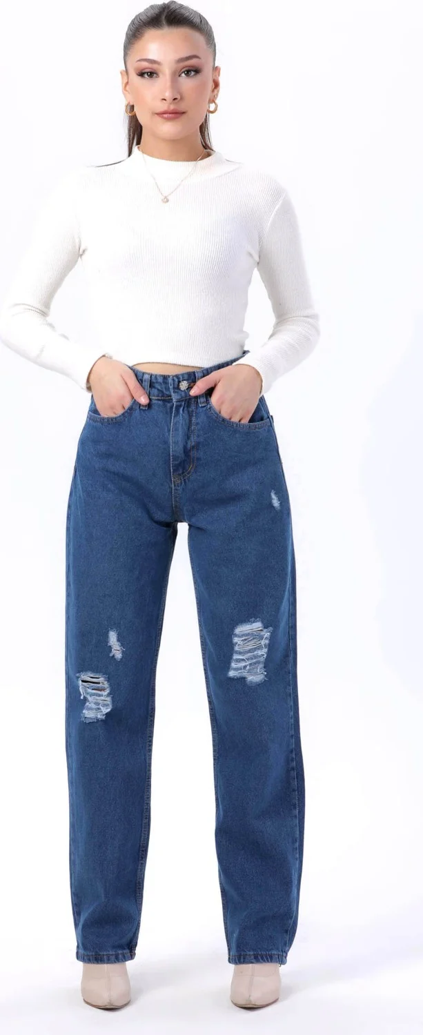 Tofisa 23807-BLUE Palazzo Laser Denim Trousers