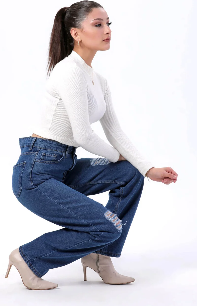 Tofisa 23807-BLUE Palazzo Laser Denim Trousers