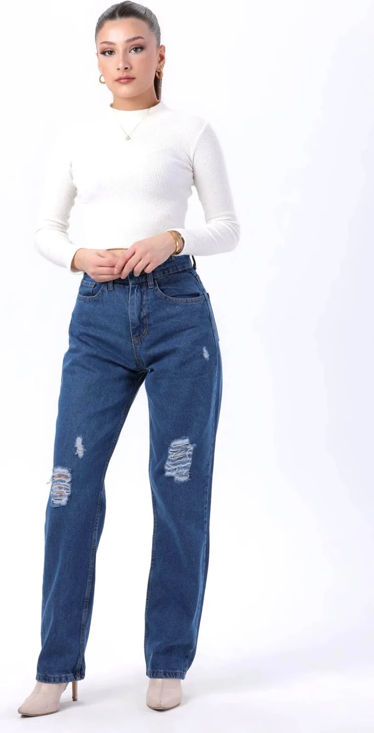 Tofisa 23807-BLUE Palazzo Laser Denim Trousers