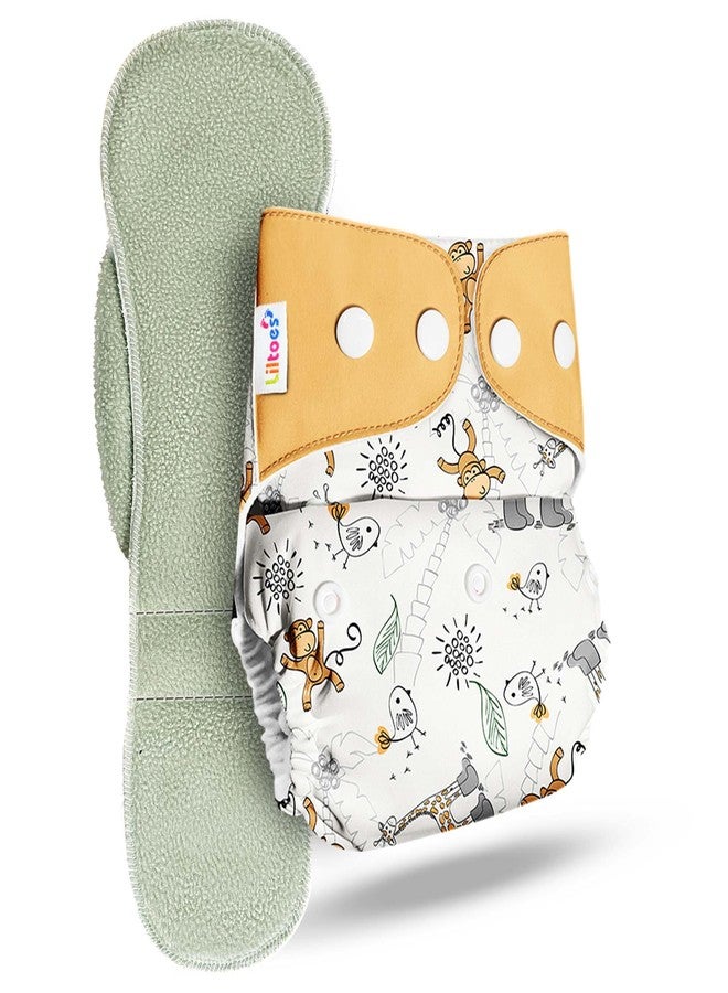 LILTOES Cloth Diapers For New Born Babies 0 to 3 Years | Freesize Adjustable and Reusable | Premium Cloth Nappies Pack of 1 (1 Cloth Diaper + 1 Insert) | (Boogie Monkey) - Image 1