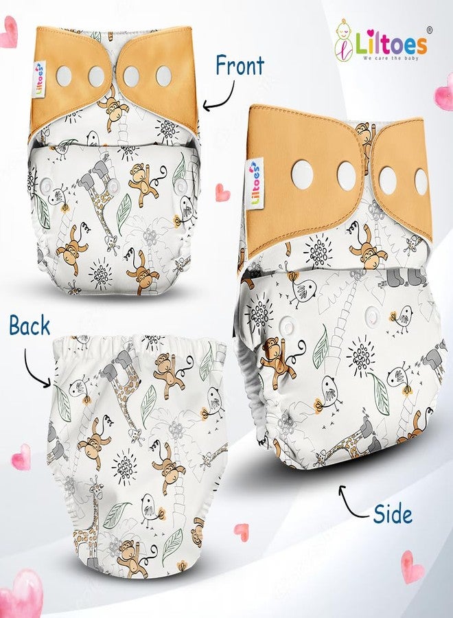 LILTOES Cloth Diapers For New Born Babies 0 to 3 Years | Freesize Adjustable and Reusable | Premium Cloth Nappies Pack of 1 (1 Cloth Diaper + 1 Insert) | (Boogie Monkey) - Image 2