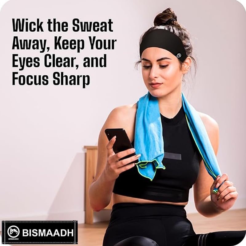 BISMAADH Men's Spandex Headband Sweatband & Sports Headband for Running, Cycling, Yoga, Exercise - Stretchy & Moisture Wicking Free Size - Image 4