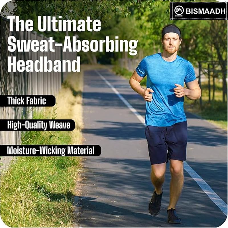 BISMAADH Men's Spandex Headband Sweatband & Sports Headband for Running, Cycling, Yoga, Exercise - Stretchy & Moisture Wicking Free Size - Image 2