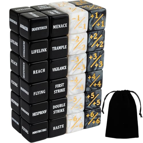 LAMJAM 48 Pieces Abilities Keywords Counter Dice Black MTG Dice Counters Bulk Creature Stats Buff Tokens Dice Set for Magic The Gathering, MTG, TCG, Card Games Accessories - Image 1