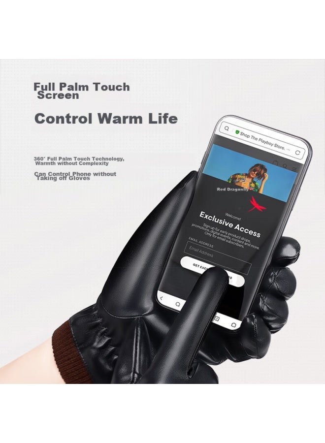 RED DRAGONFLY Hongqingting Genuine Leather Gloves For Men, Winter Riding Warm Motorcycle Driving Windproof Water-resistant Fleece-lined Thickened Touchscreen Sheepskin Gloves, Fleece-lined Thickened Sheepskin Gloves - XL Size - Image 5