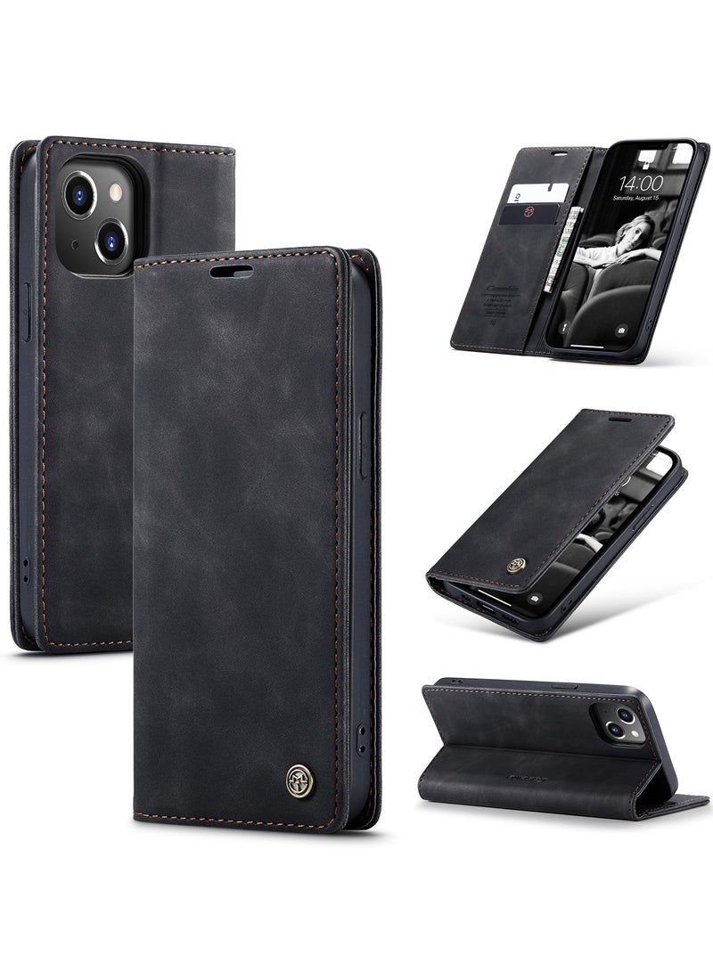 كيس مي جراب موبايل من الجلد الصناعي الفاخر  013 وحامل للكروت و البطاقات متوافق مع Iphone 13 (اسود ) - Image 1