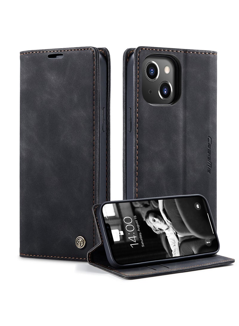 كيس مي جراب موبايل من الجلد الصناعي الفاخر  013 وحامل للكروت و البطاقات متوافق مع Iphone 13 (اسود ) - Image 2