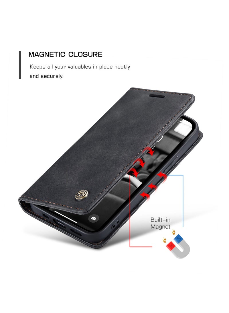 كيس مي جراب موبايل من الجلد الصناعي الفاخر  013 وحامل للكروت و البطاقات متوافق مع Iphone 13 (اسود ) - Image 3