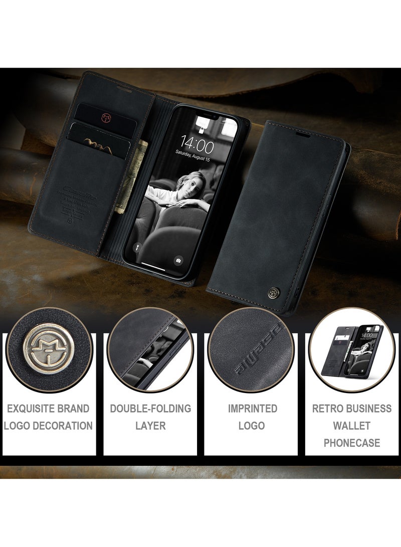 كيس مي جراب موبايل من الجلد الصناعي الفاخر  013 وحامل للكروت و البطاقات متوافق مع Iphone 13 (اسود ) - Image 4