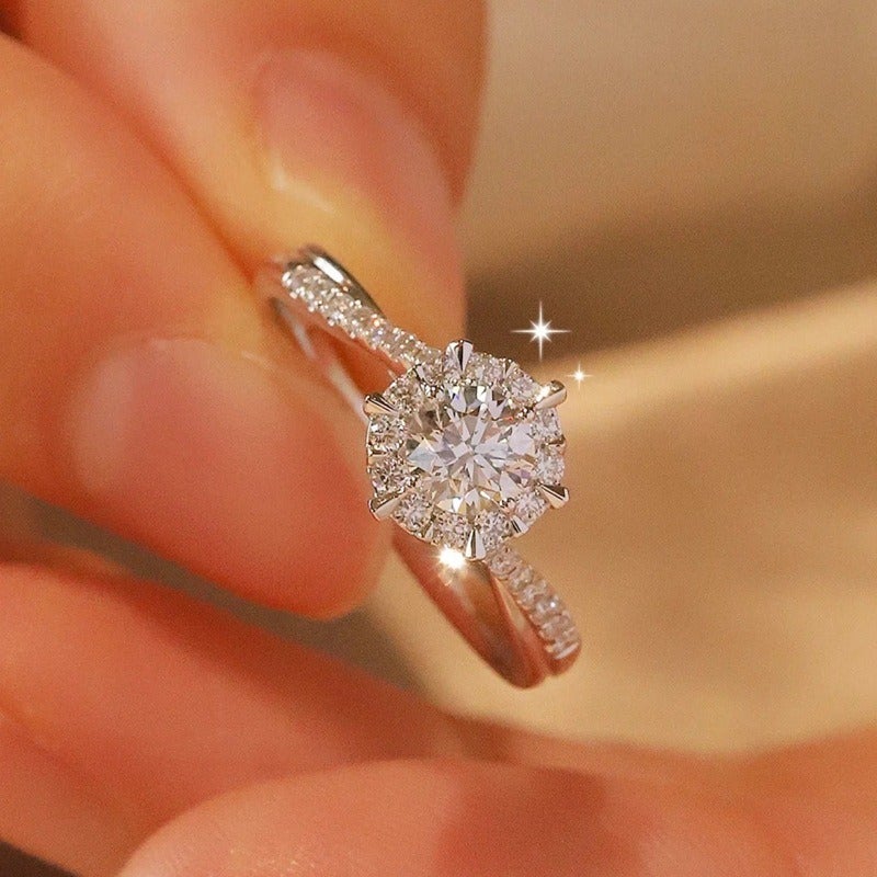 Qian Jin Yi Cross-Border Best-Selling Sterling Silver Ring with Moissanite One-Carat 50-Point Adjustable Twist Design Wholesale - Image 1
