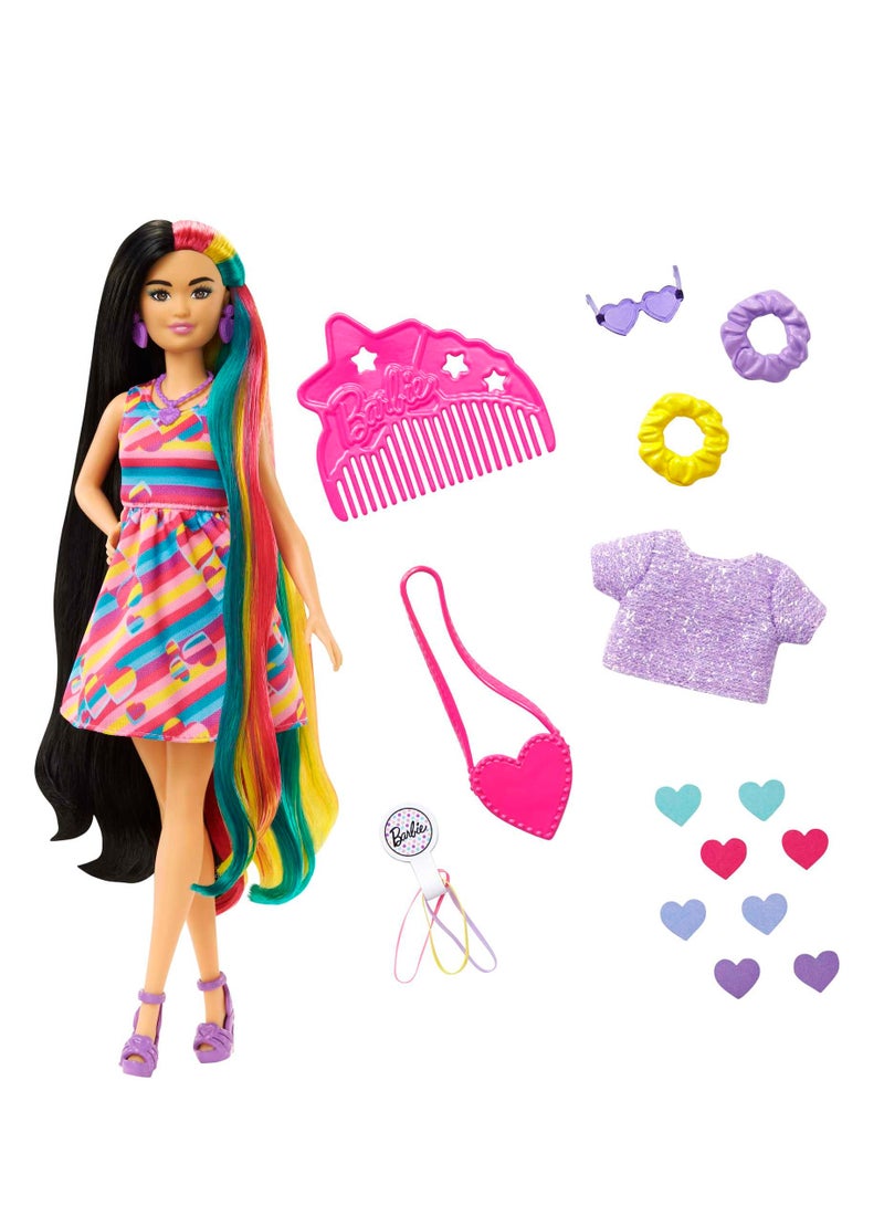 Barbie دمية ذات طابع قلبى بشعر طويل، صغيرة، 8.5 بوصة شعر، 15 ملحق - Image 2