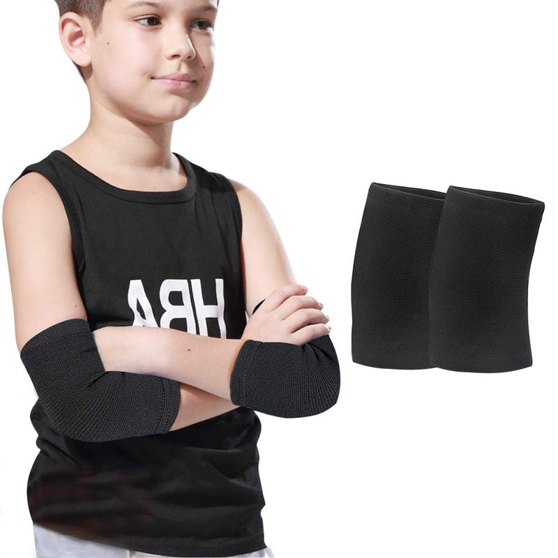 Luwint Kids Knit Elbow Brace Support Compression Arm Protection Sleeves for Volleyball Weightlifting Tennis Tendonitis 1 Pair Black Medium