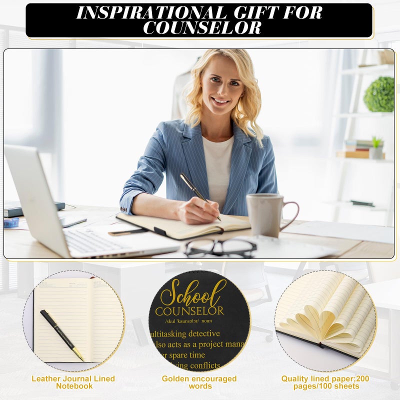 Noveread 1 Set School Counselor Gifts Leather Notebook Pen with Gift Box Appreciation Gifts for School Counseling Week Teachers Day Christmas(Black, Gold) - Image 3