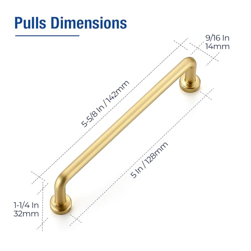 JOY DECOR Cabinet Pulls 5 Inch Hole Center Brushed Brass 10 Pack Zinc Alloy Cabinet Handles for Drawers Cupboard Vintage Style Hardware for Kitchen Bathroom Dresser Furniture Makeover - Image 3