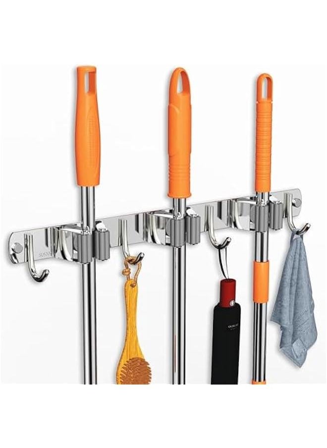 MOXO Mop and Broom HolderBroom and Mop HolderWall Mounted Garden Tool Organizer3 Racks and 4 HooksOrganization Garage Storage System for Kitchen Garage Laundry RoomToiletetc  - Image 1