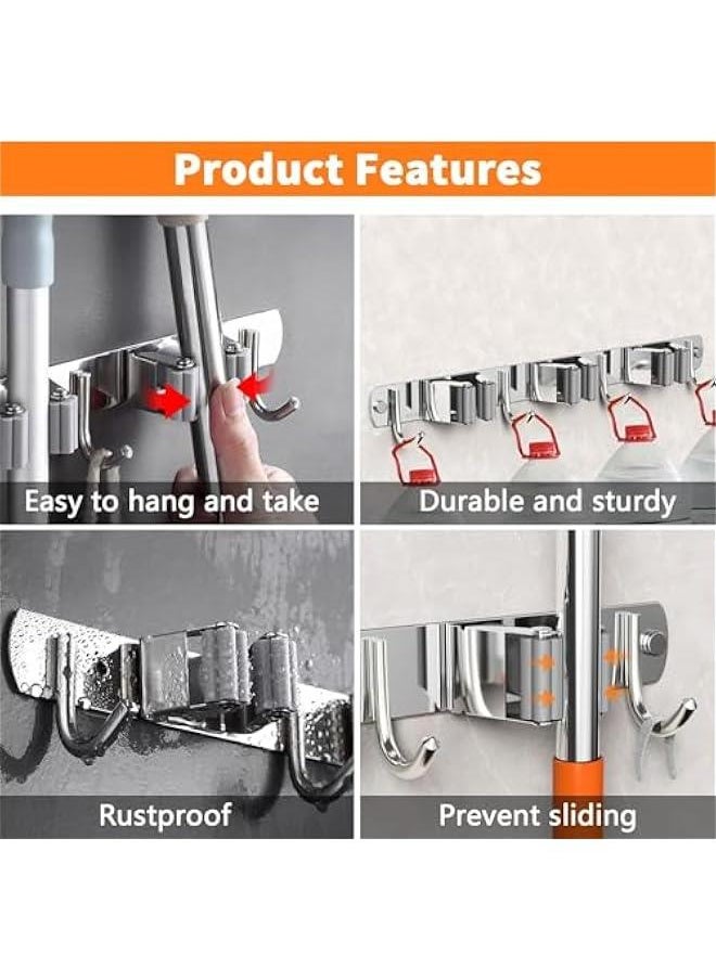 MOXO Mop and Broom HolderBroom and Mop HolderWall Mounted Garden Tool Organizer3 Racks and 4 HooksOrganization Garage Storage System for Kitchen Garage Laundry RoomToiletetc  - Image 2