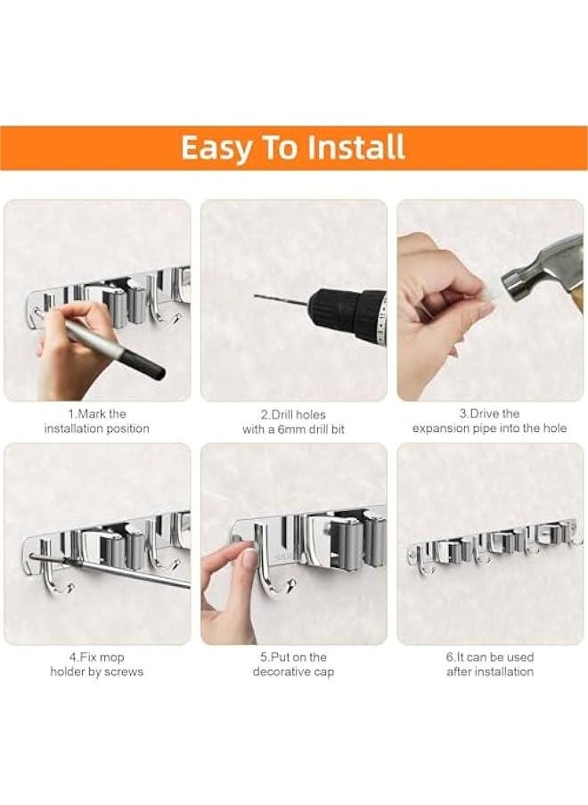 MOXO Mop and Broom HolderBroom and Mop HolderWall Mounted Garden Tool Organizer3 Racks and 4 HooksOrganization Garage Storage System for Kitchen Garage Laundry RoomToiletetc  - Image 3