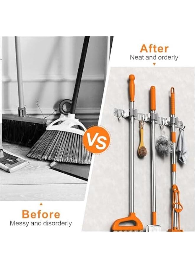 MOXO Mop and Broom HolderBroom and Mop HolderWall Mounted Garden Tool Organizer3 Racks and 4 HooksOrganization Garage Storage System for Kitchen Garage Laundry RoomToiletetc  - Image 4