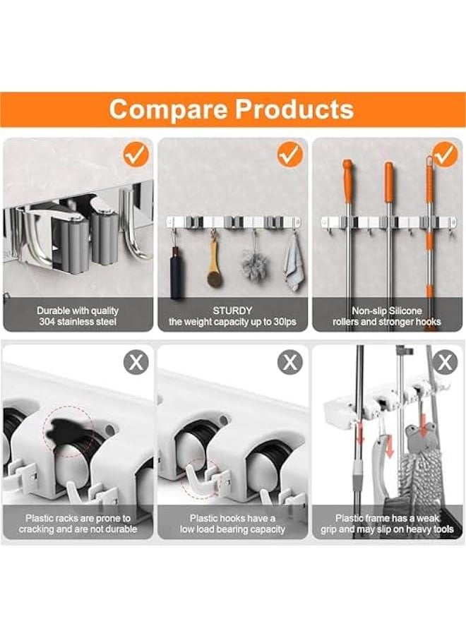 MOXO Mop and Broom HolderBroom and Mop HolderWall Mounted Garden Tool Organizer3 Racks and 4 HooksOrganization Garage Storage System for Kitchen Garage Laundry RoomToiletetc  - Image 5