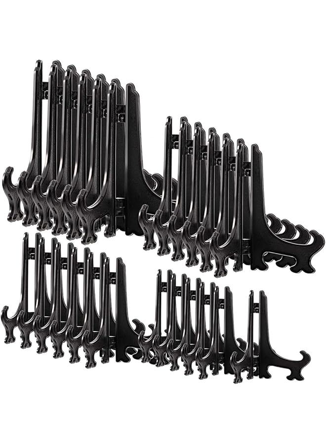 The Bros 24Pcs Clear Plate Stand, 4 Size Easel Plate Display Stands Plastic Easels Display Clear Plate Holders for Display Picture Photo Artwork Plate (3 4 5 6 Inches) - Image 1