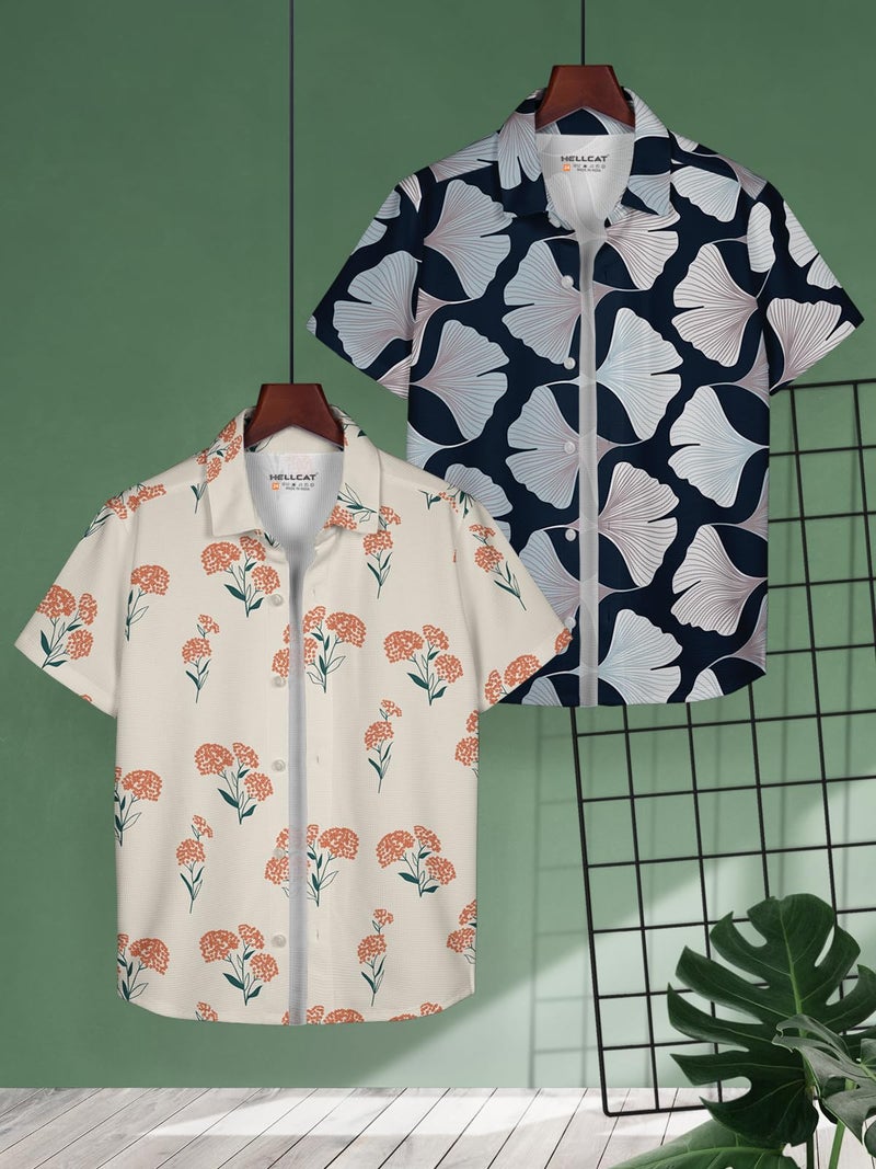 HELLCAT Beige, Navy Blue Trendy Regular Fit Printed Causal Shirt for Boys - Pack of 2_Beige/Navy Blue_3-4 Years - Image 2