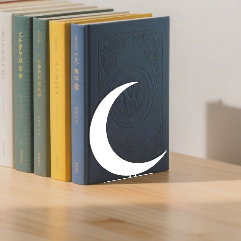 A Pair of Golden and White Moon Metal Bookends Decorative Accents for Home and Office Bookshelves Perfect for Libraries and Study Rooms They Organize Desktops and Enhance Book Displays Style X251373 - Image 5