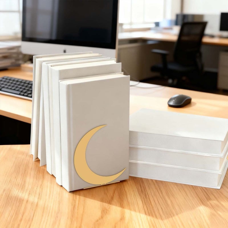 A Pair of Golden and White Moon Metal Bookends Decorative Accents for Home and Office Bookshelves Perfect for Libraries and Study Rooms They Organize Desktops and Enhance Book Displays Style X251373 - Image 3