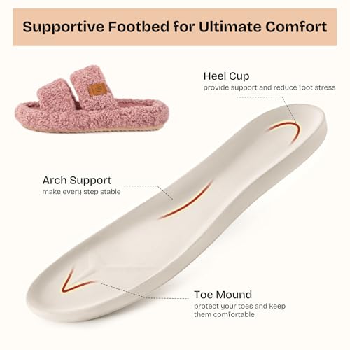 EverFoams Womens Fuzzy Open-toe Slippers Soft Comfy Memory Foam Indoor House Shoes Dusty Rose,9-10 US - Image 3