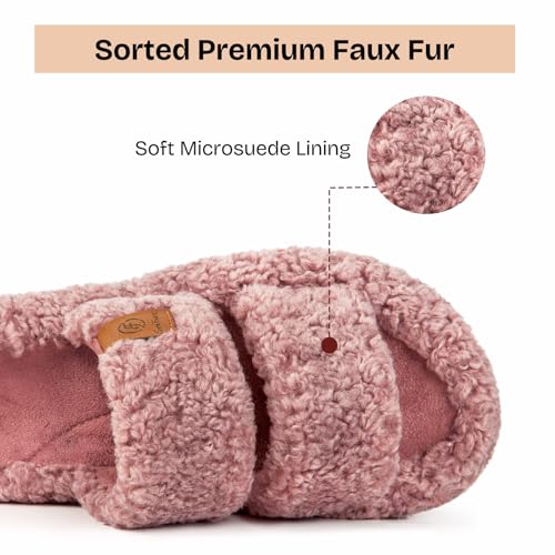 EverFoams Womens Fuzzy Open-toe Slippers Soft Comfy Memory Foam Indoor House Shoes Dusty Rose,9-10 US - Image 4
