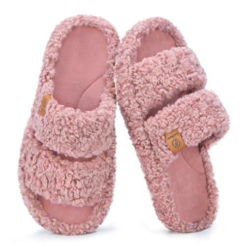 EverFoams Womens Fuzzy Open-toe Slippers Soft Comfy Memory Foam Indoor House Shoes Dusty Rose,9-10 US - Image 1