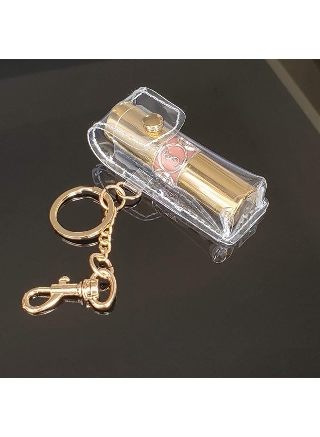 EDOBLUE Chapstick Keychain Holder, Clear Fashion Lipstick Case Holder Lip Balm Holder with Key Chain, Portable, Gift for Women Girls(1 pack)