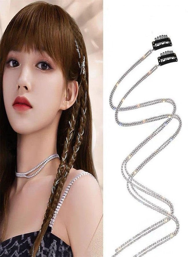 DORMITORRY 2 Pcs Silver Rhinestone Hair Clips for Women Girls, Bling Crystal Tassel Head Chain Sparkly Hair Blinger Jewelry for Braids, Diamond Gems Hairpin Decorative Fancy Hair Extension Accessories. - Image 1