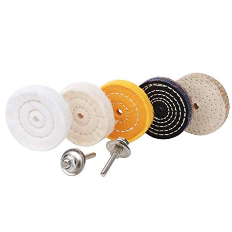 SCOTTCHEN 3" Buffing Polishing Wheels Soft(30Ply)/ Fine(50Ply)/ Medium(36Ply)/ Coarse 1/2" Thick/Rough 1/2" Thick 3/8" Arbor Hole with 2sets 1/4" Shank for Drill - 5Pack - Image 1