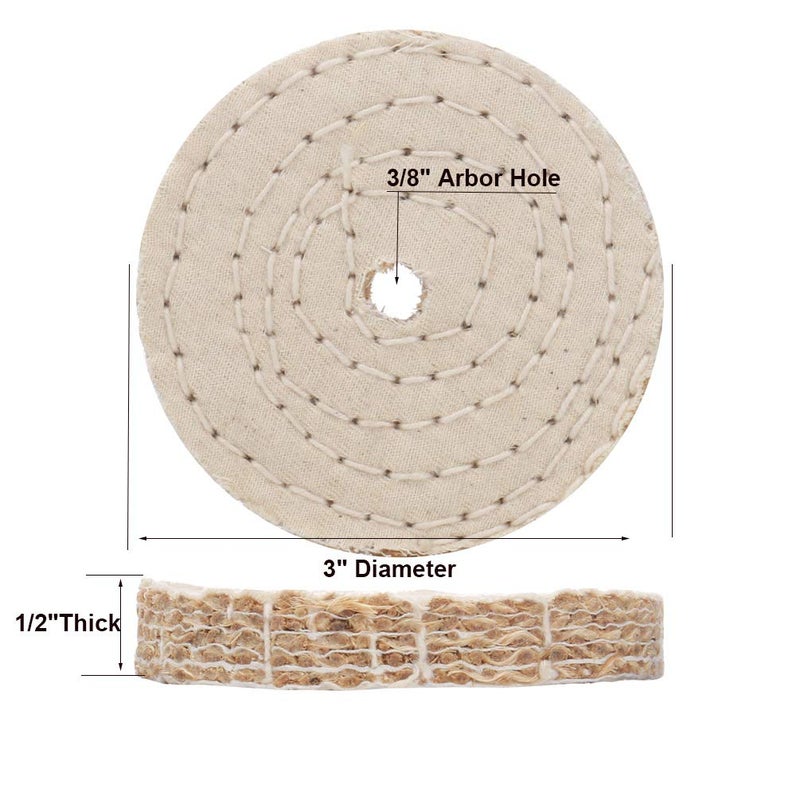 SCOTTCHEN 3" Buffing Polishing Wheels Soft(30Ply)/ Fine(50Ply)/ Medium(36Ply)/ Coarse 1/2" Thick/Rough 1/2" Thick 3/8" Arbor Hole with 2sets 1/4" Shank for Drill - 5Pack - Image 3