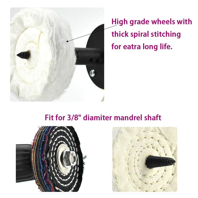 SCOTTCHEN 3" Buffing Polishing Wheels Soft(30Ply)/ Fine(50Ply)/ Medium(36Ply)/ Coarse 1/2" Thick/Rough 1/2" Thick 3/8" Arbor Hole with 2sets 1/4" Shank for Drill - 5Pack - Image 5