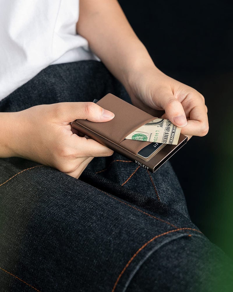 VULKIT VULKIT Card Holder with Money Pocket Pop Up Wallet RFID Blocking Slim Metal Bank Card Case Holds 5 Cards and Notes(Nickle Grey)  - Image 4