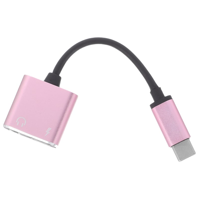 كابل محول صوت USB من النوع C إلى 3.5 ملم، 2 في 1، محول سماعة رأس ستيريو مع ميكروفون، محول AUX، محول شحن، متوافق مع Google Pixel 2/2 XL/ Huawei/ HTC U11/ MacBook Pro وغيرها (ذهبي وردي) - Image 1