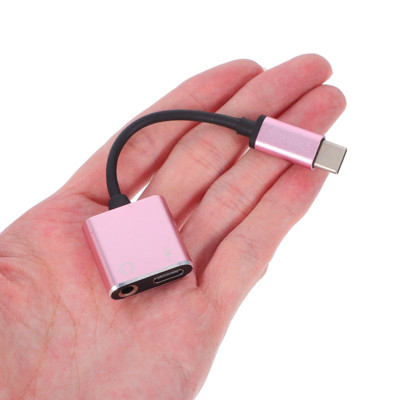 كابل محول صوت USB من النوع C إلى 3.5 ملم، 2 في 1، محول سماعة رأس ستيريو مع ميكروفون، محول AUX، محول شحن، متوافق مع Google Pixel 2/2 XL/ Huawei/ HTC U11/ MacBook Pro وغيرها (ذهبي وردي) - Image 3