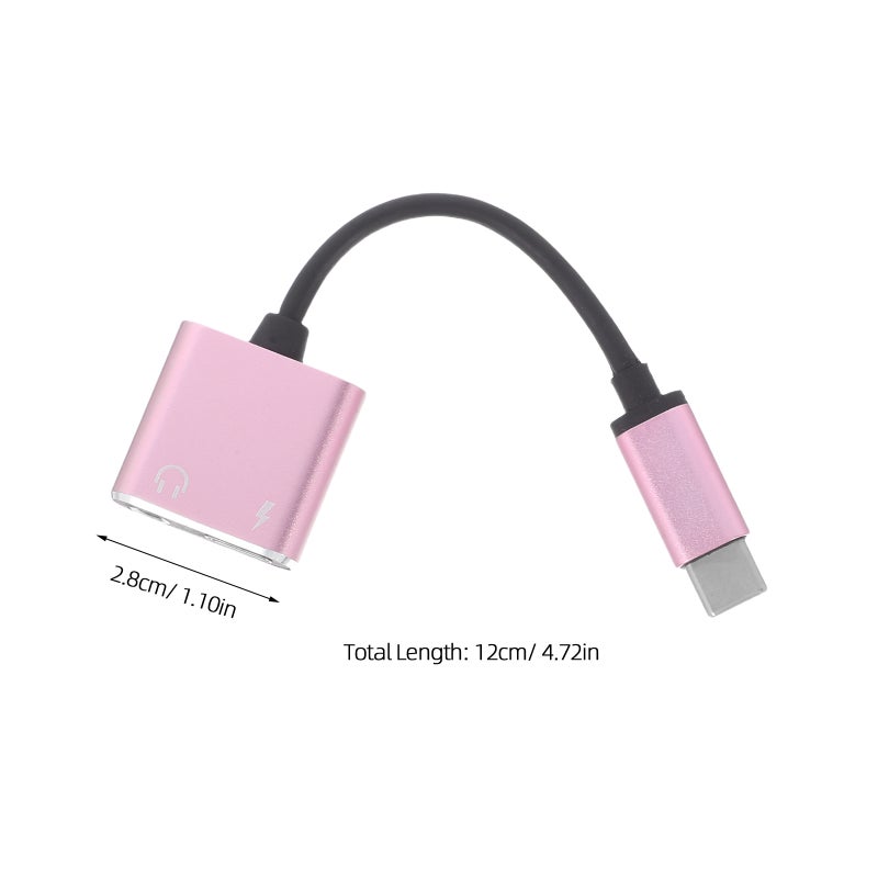 كابل محول صوت USB من النوع C إلى 3.5 ملم، 2 في 1، محول سماعة رأس ستيريو مع ميكروفون، محول AUX، محول شحن، متوافق مع Google Pixel 2/2 XL/ Huawei/ HTC U11/ MacBook Pro وغيرها (ذهبي وردي) - Image 2
