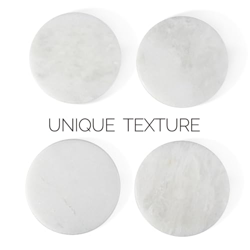 Koville Marble Coaster Set of 4, Round White Coasters, 4" Cup Coasters for Drinks, Heat Resistant Coaster for Coffee Table Home Office Bar Decor(Namib Fantasy) - Image 4